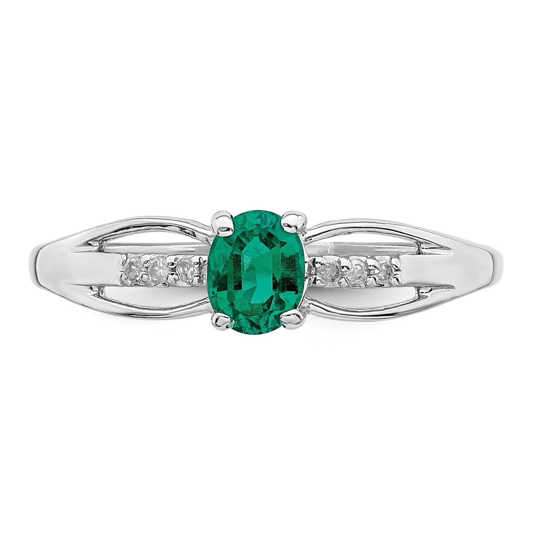 Sterlingsilber Rhodiniert Diamant Erzeugt Smaragd Ring