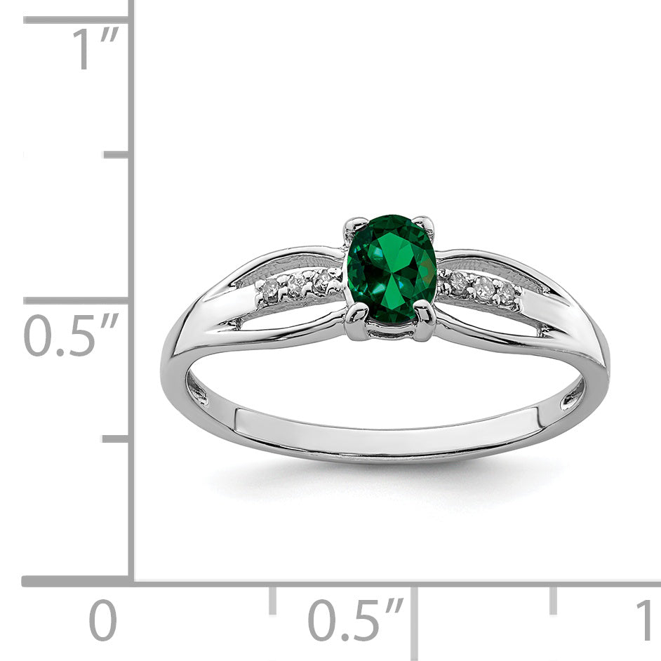 Sterlingsilber Rhodiniert Diamant Erzeugt Smaragd Ring