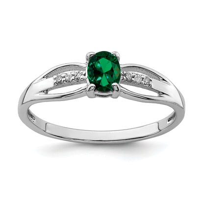 Sterlingsilber Rhodiniert Diamant Erzeugt Smaragd Ring