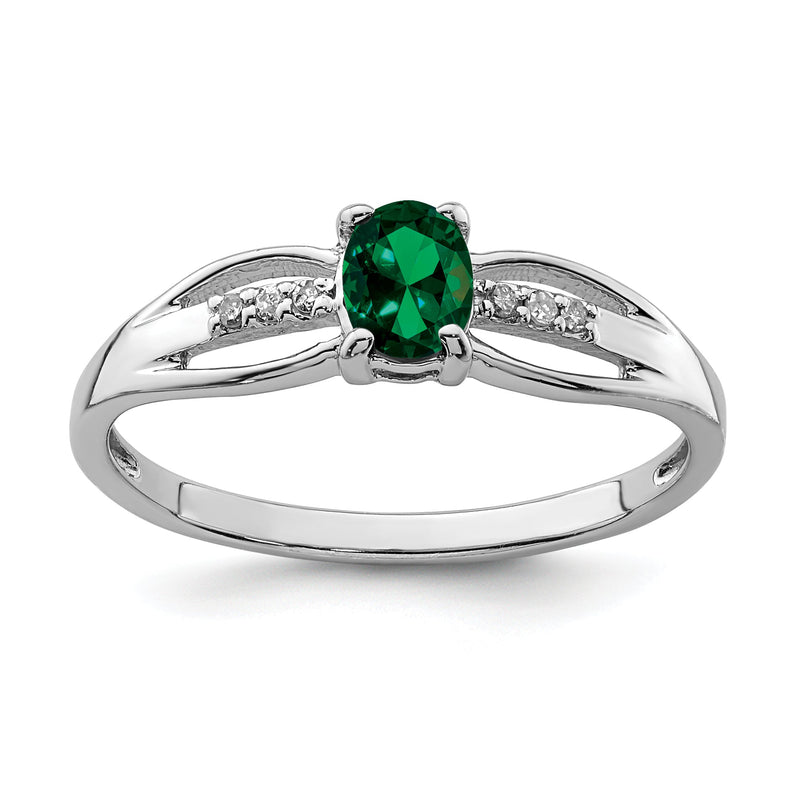 Sterlingsilber Rhodiniert Diamant Erzeugt Smaragd Ring