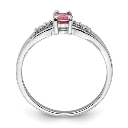 Sterlingsilber Rhodiniert Diamant Rosa Turmalin Ring