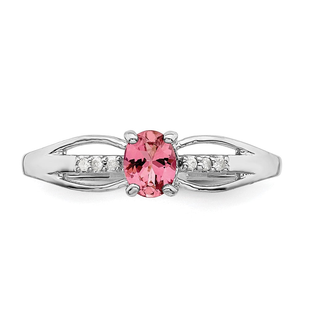 Sterlingsilber Rhodiniert Diamant Rosa Turmalin Ring