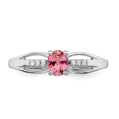 Sterlingsilber Rhodiniert Diamant Rosa Turmalin Ring