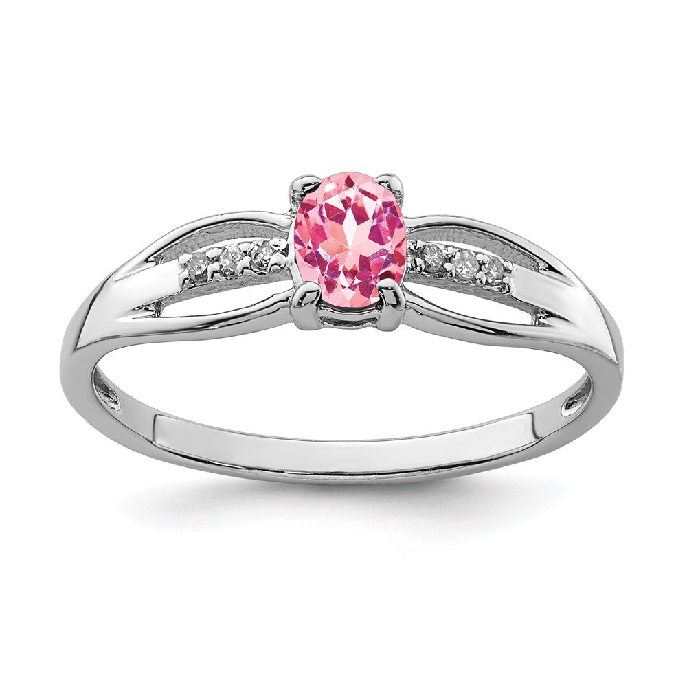 Sterlingsilber Rhodiniert Diamant Rosa Turmalin Ring