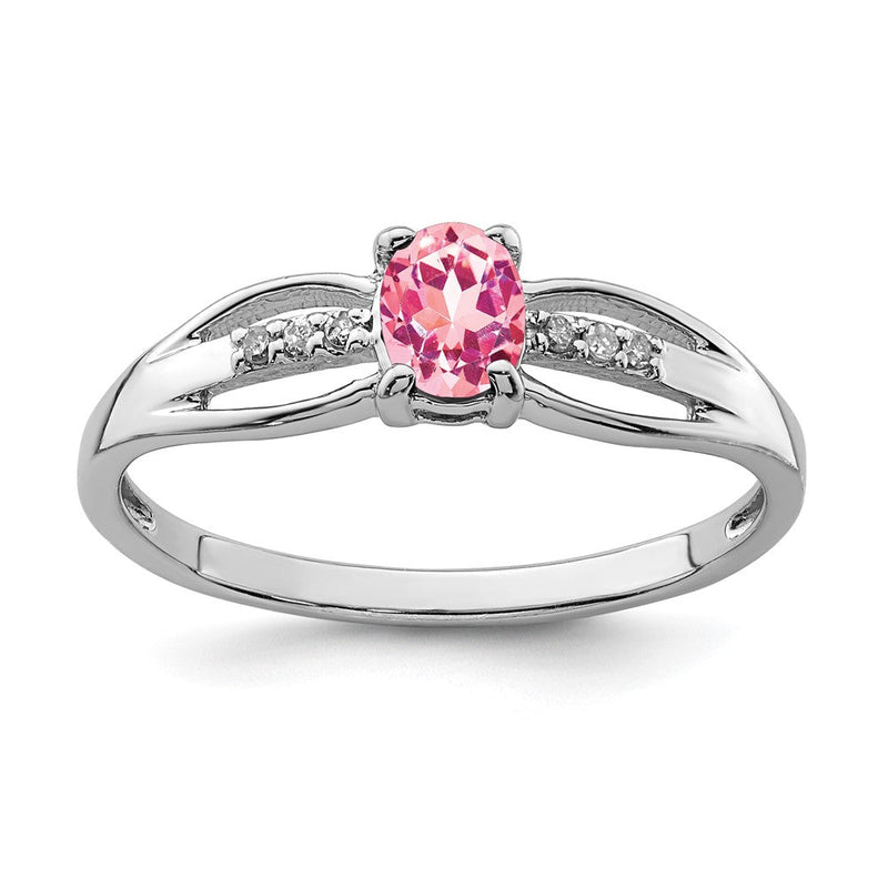 Sterlingsilber Rhodiniert Diamant Rosa Turmalin Ring