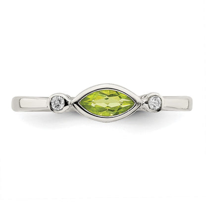 Sterlingsilber Rhodiniert Poliert Peridot und Weiß Topas Ring