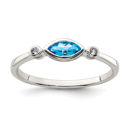 Sterlingsilber Rhodiniert Poliert Blautopas /white Topas Ring