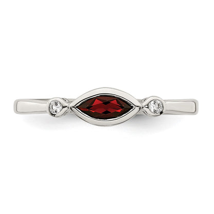 Sterlingsilber Rhodiniert Poliert Granat und Weiß Topas Ring