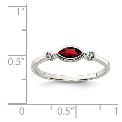 Sterlingsilber Rhodiniert Poliert Granat und Weiß Topas Ring