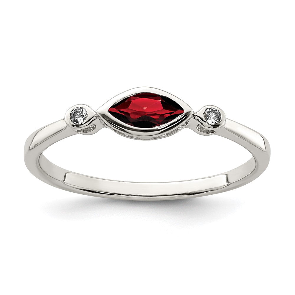 Sterlingsilber Rhodiniert Poliert Granat und Weiß Topas Ring