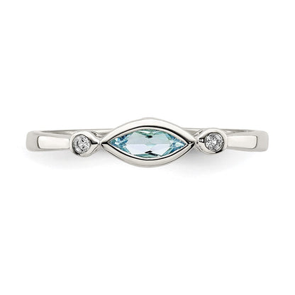 Sterlingsilber Rhodiniert Poliert Aquamarin/white Topas Ring