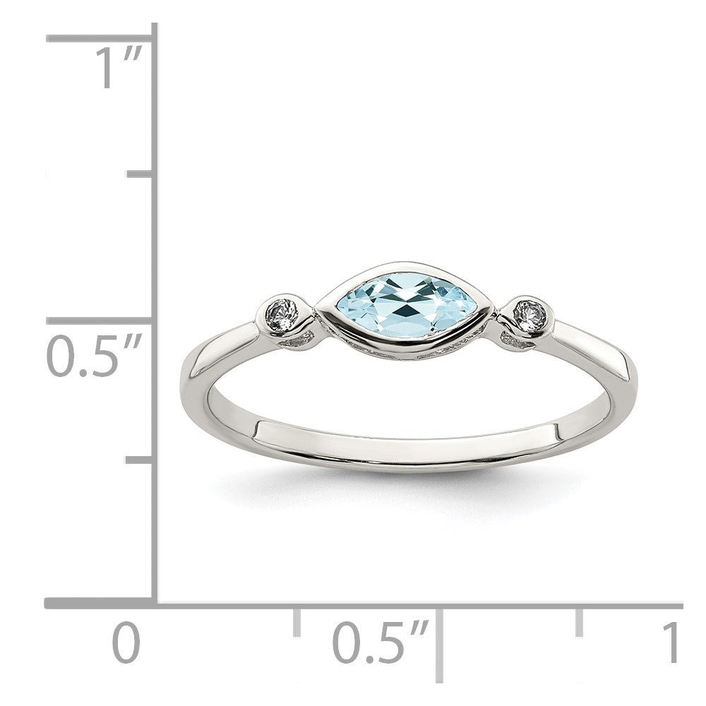 Sterlingsilber Rhodiniert Poliert Aquamarin/white Topas Ring