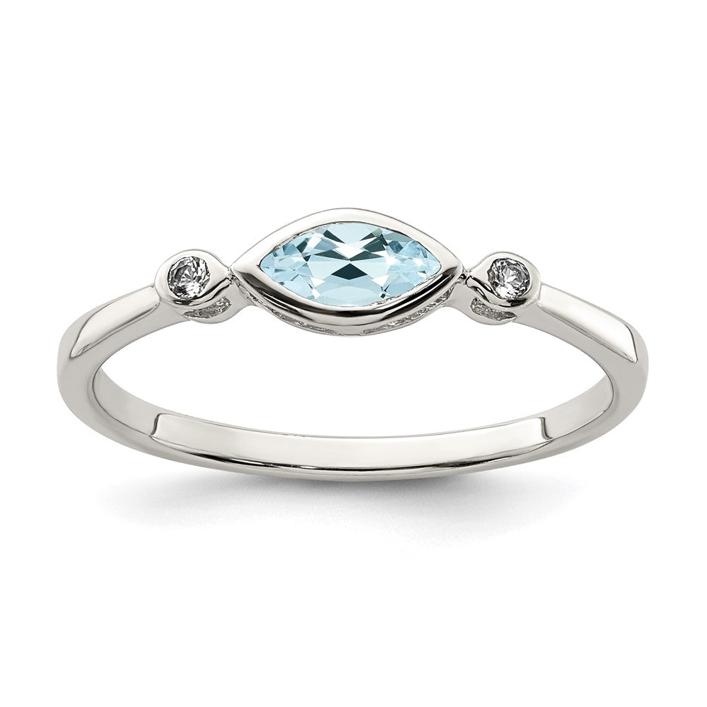 Sterlingsilber Rhodiniert Poliert Aquamarin/white Topas Ring
