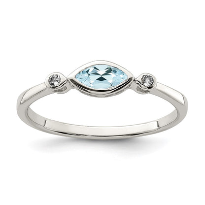 Sterlingsilber Rhodiniert Poliert Aquamarin/white Topas Ring