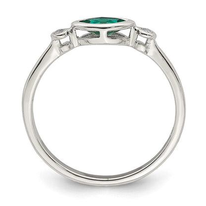 Sterlingsilber Rhod Platd Poliert Erzeugt Smaragd/white Topas Ring
