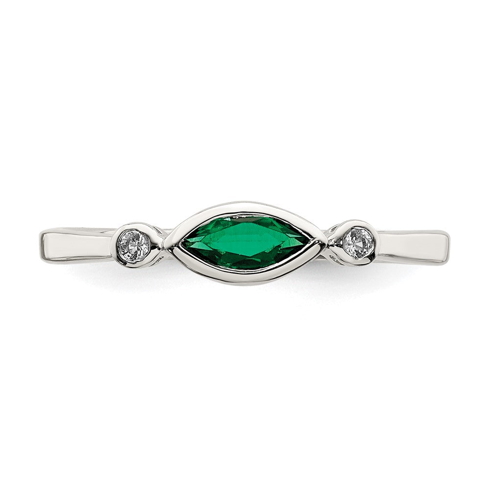 Sterlingsilber Rhod Platd Poliert Erzeugt Smaragd/white Topas Ring
