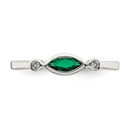 Sterlingsilber Rhod Platd Poliert Erzeugt Smaragd/white Topas Ring