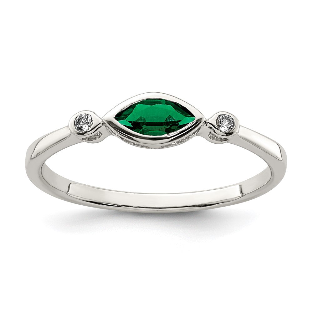 Sterlingsilber Rhod Platd Poliert Erzeugt Smaragd/white Topas Ring