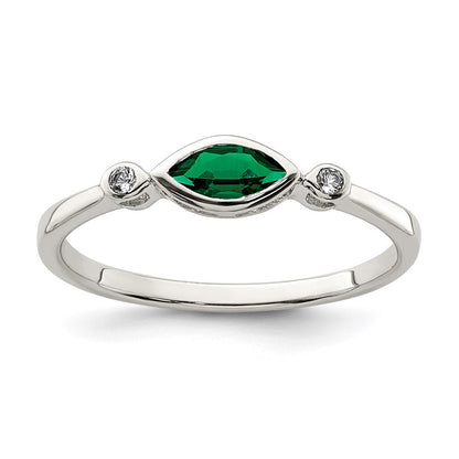 Sterlingsilber Rhod Platd Poliert Erzeugt Smaragd/white Topas Ring