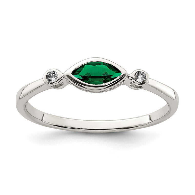 Sterlingsilber Rhod Platd Poliert Erzeugt Smaragd/white Topas Ring