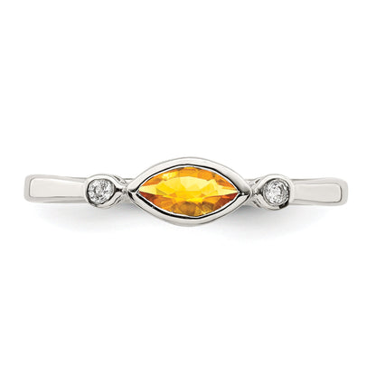 Sterlingsilber Rhodiniert Poliert Citrin und Weiß Topas Ring