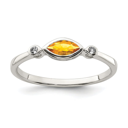 Sterlingsilber Rhodiniert Poliert Citrin und Weiß Topas Ring