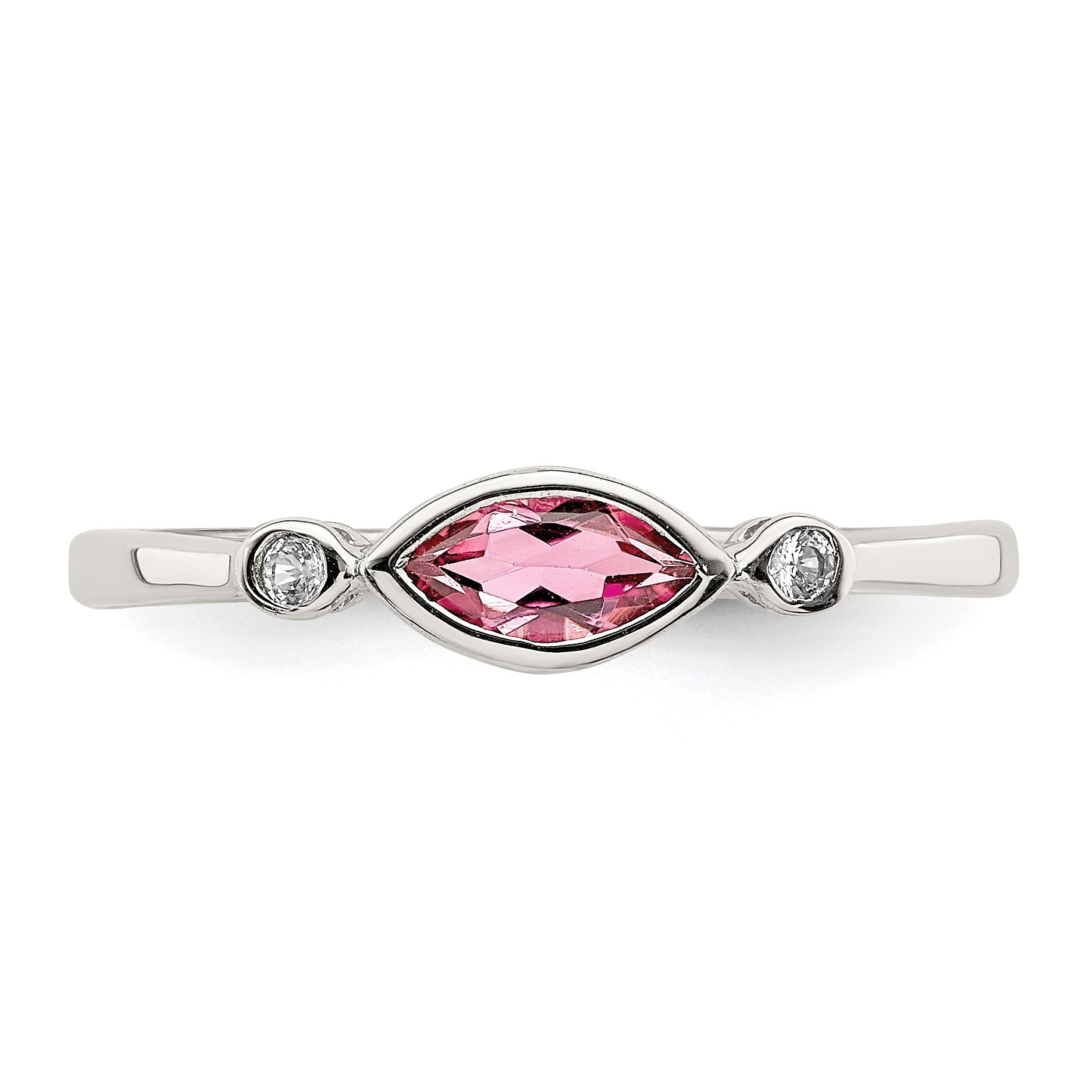 Sterlingsilber Rhodiniert Poliert Rosa Turmalin/ Weiß Topas Ring