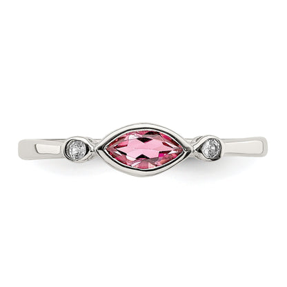 Sterlingsilber Rhodiniert Poliert Rosa Turmalin/ Weiß Topas Ring