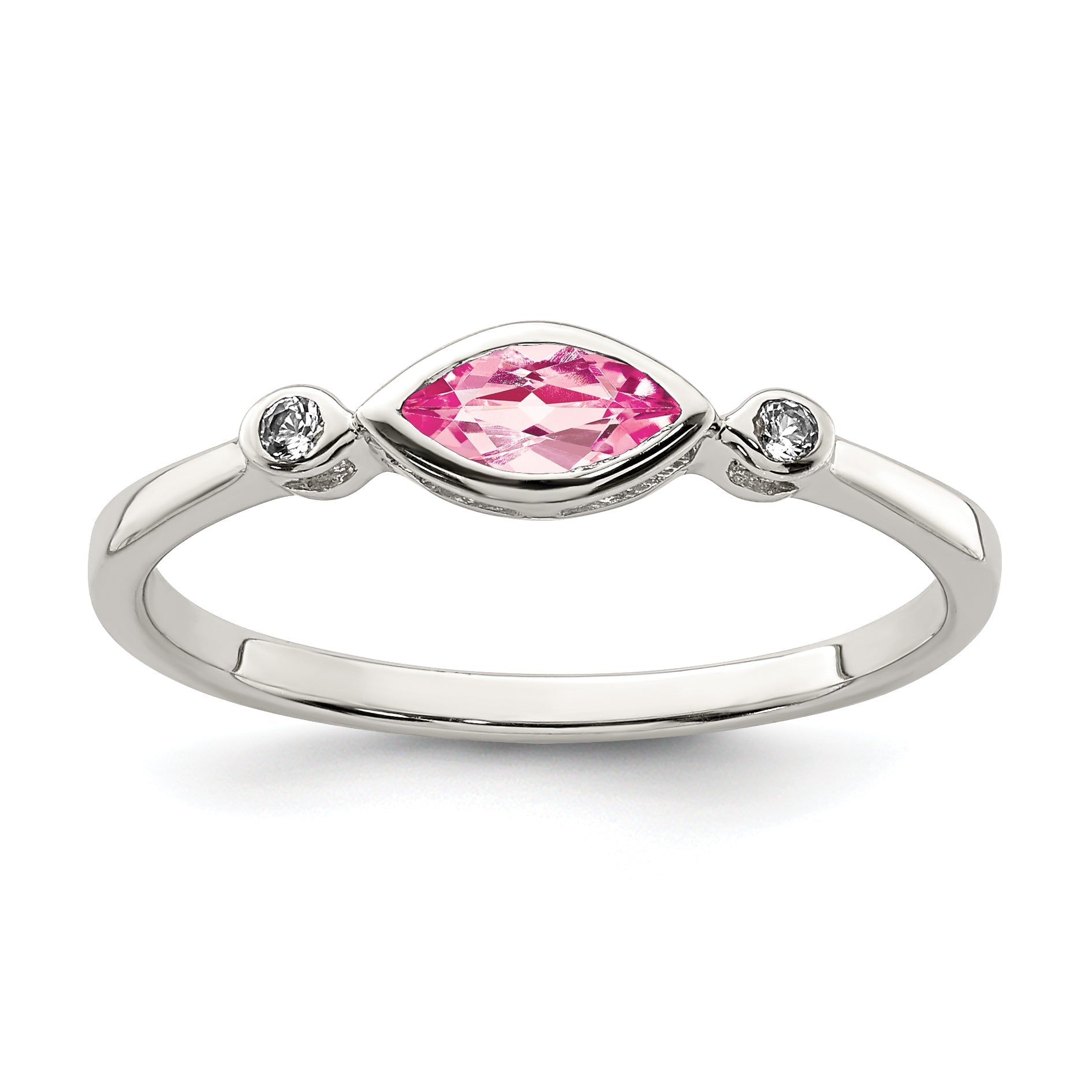 Sterlingsilber Rhodiniert Poliert Rosa Turmalin/ Weiß Topas Ring