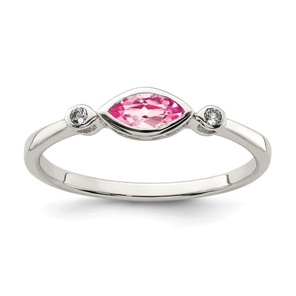 Sterlingsilber Rhodiniert Poliert Rosa Turmalin/ Weiß Topas Ring