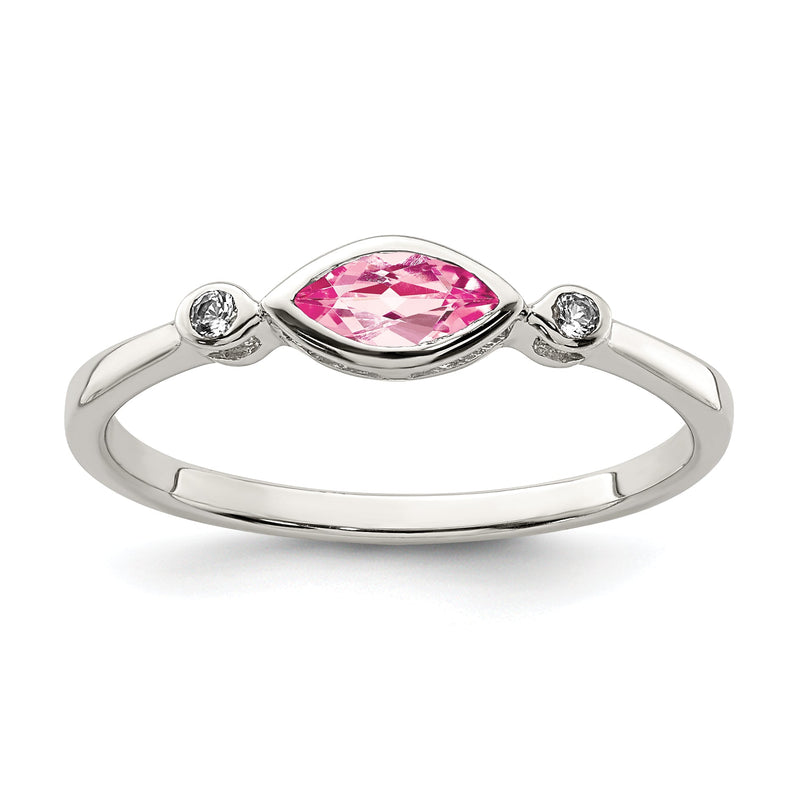 Sterlingsilber Rhodiniert Poliert Rosa Turmalin/ Weiß Topas Ring
