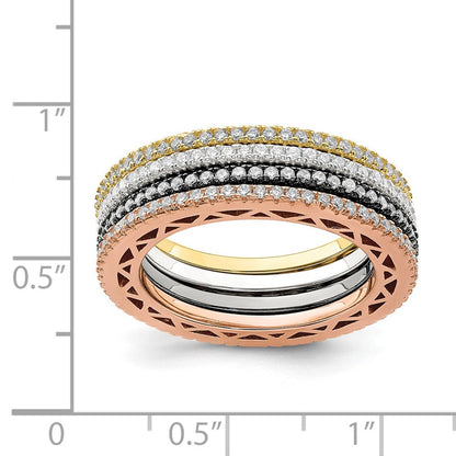 Sterlingsilber & Rose, Gold, Schwarz Ton Zirkonia 4 Ring Set
