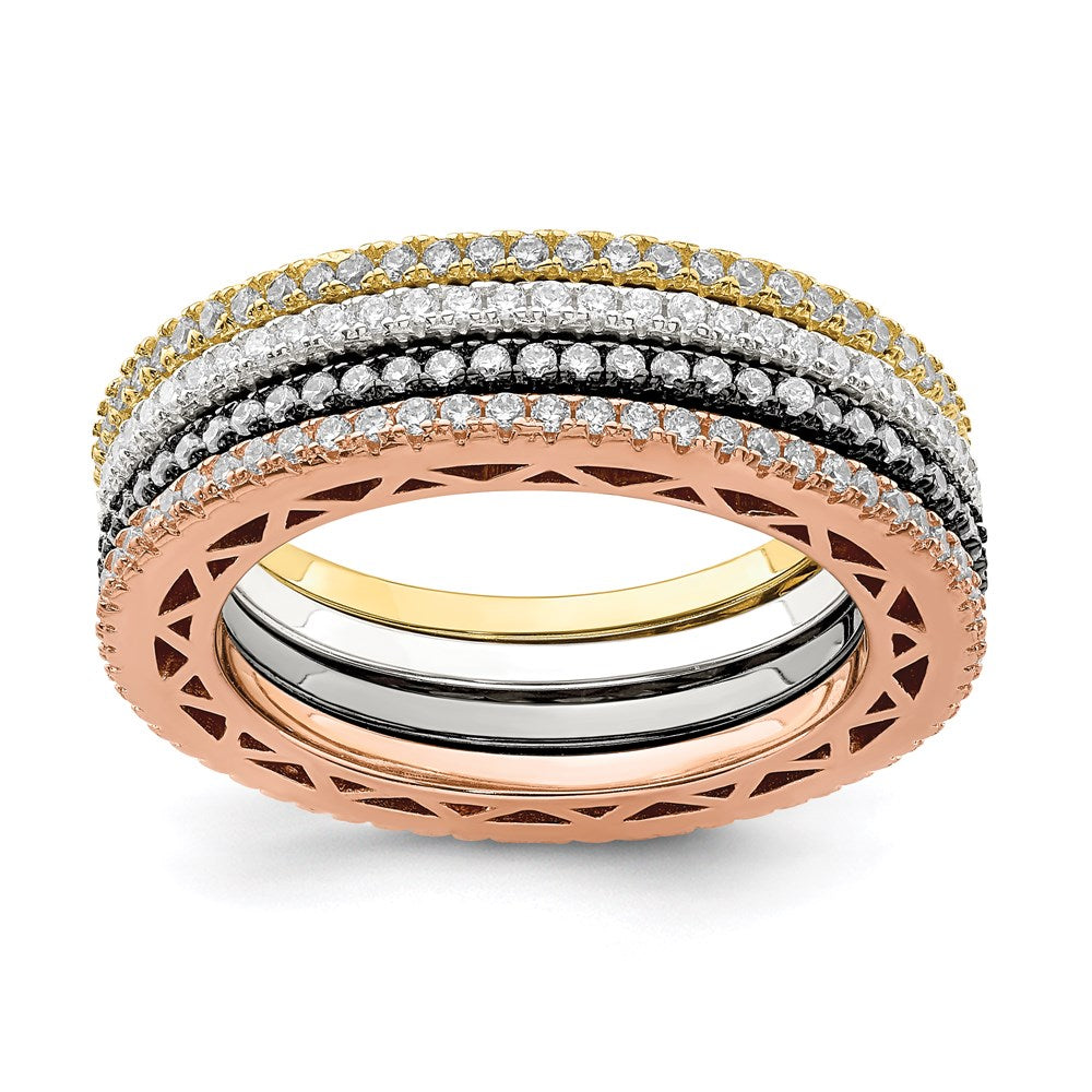 Sterlingsilber & Rose, Gold, Schwarz Ton Zirkonia 4 Ring Set