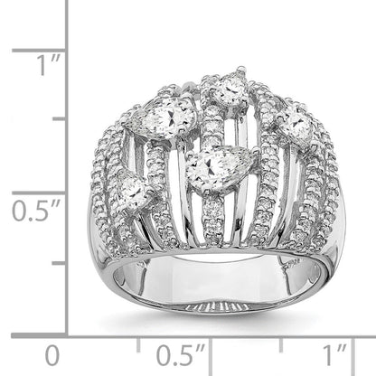 Sterlingsilber Rhodiniert Tropfen Zirkonia Fantasie Ring