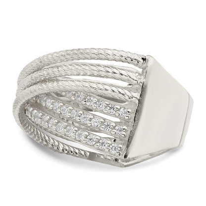Sterlingsilber Zirkonia & Strukturiert Gedreht Ring