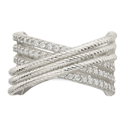 Sterlingsilber Zirkonia & Strukturiert Gedreht Ring