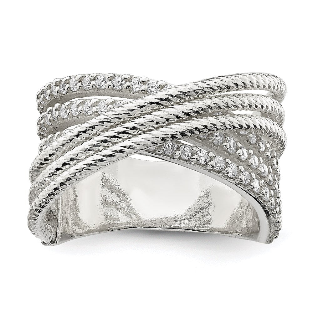 Sterlingsilber Zirkonia & Strukturiert Gedreht Ring