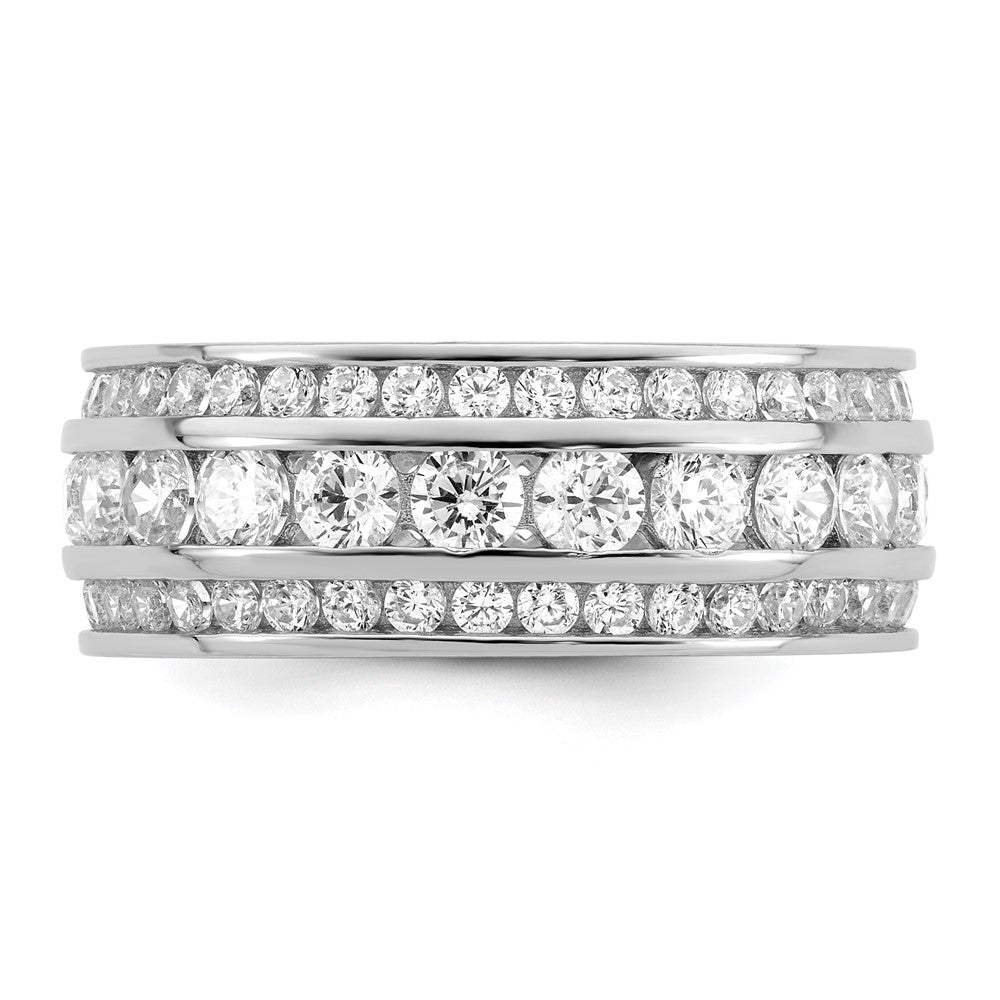 Sterlingsilber Rhodiniert Zirkonia 3 Reihe Memoire Ring