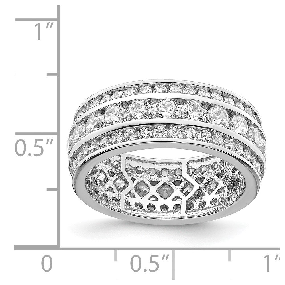 Sterlingsilber Rhodiniert Zirkonia 3 Reihe Memoire Ring