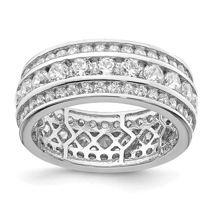 Sterlingsilber Rhodiniert Zirkonia 3 Reihe Memoire Ring