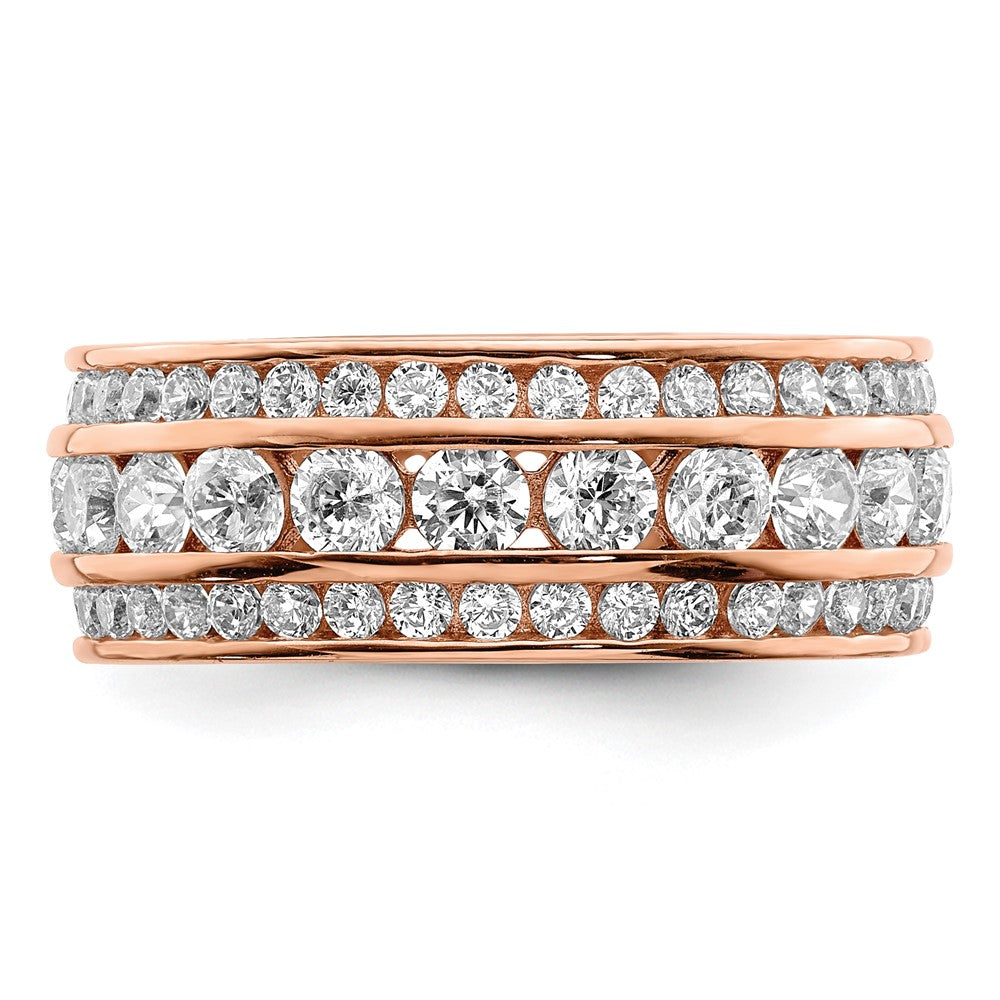 Roségoldbeschichtet Sterlingsilber Zirkonia 3 Reihe Memoire Ring (size 6 Nur)