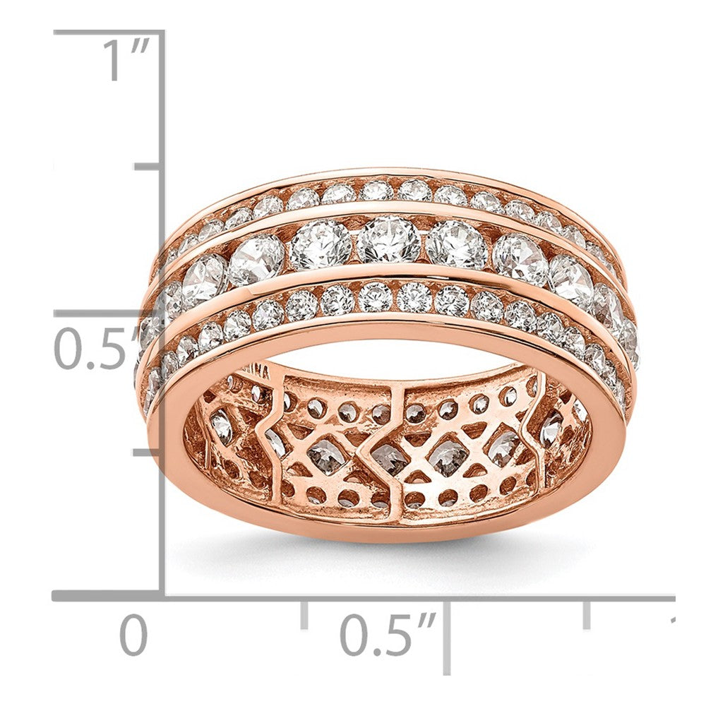 Roségoldbeschichtet Sterlingsilber Zirkonia 3 Reihe Memoire Ring (size 6 Nur)