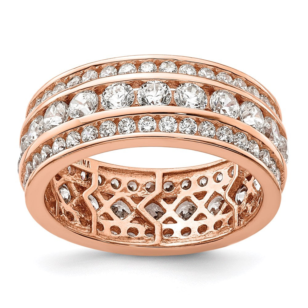 Roségoldbeschichtet Sterlingsilber Zirkonia 3 Reihe Memoire Ring (size 6 Nur)