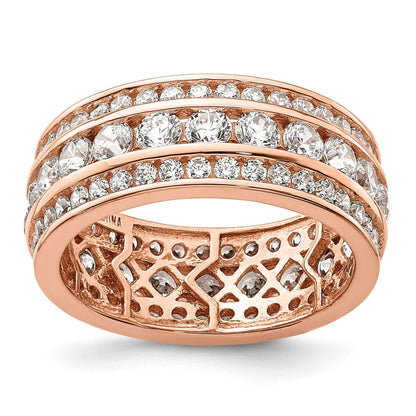 Roségoldbeschichtet Sterlingsilber Zirkonia 3 Reihe Memoire Ring (size 6 Nur)