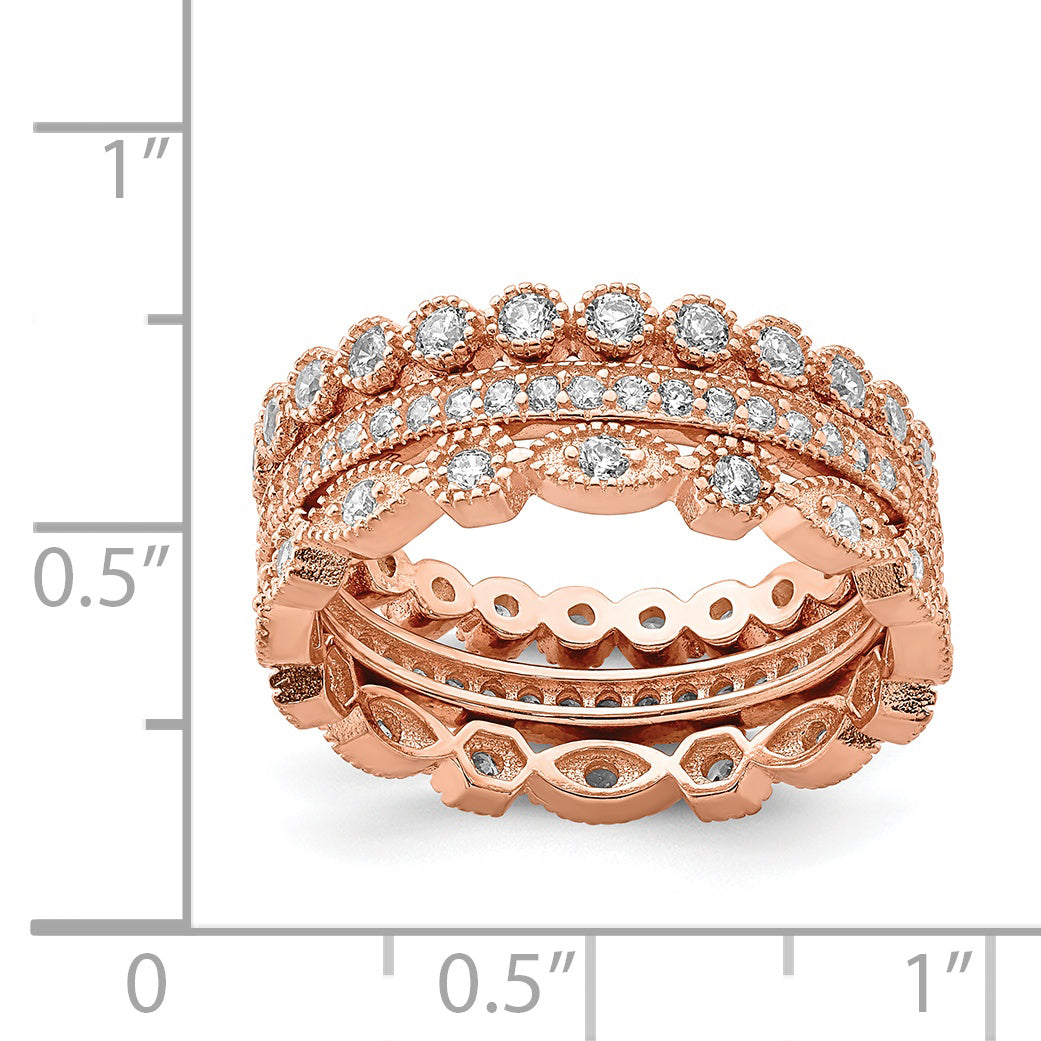 Sterlingsilber Roséfarben Zirkonia Set Of 3 Memoire Rings