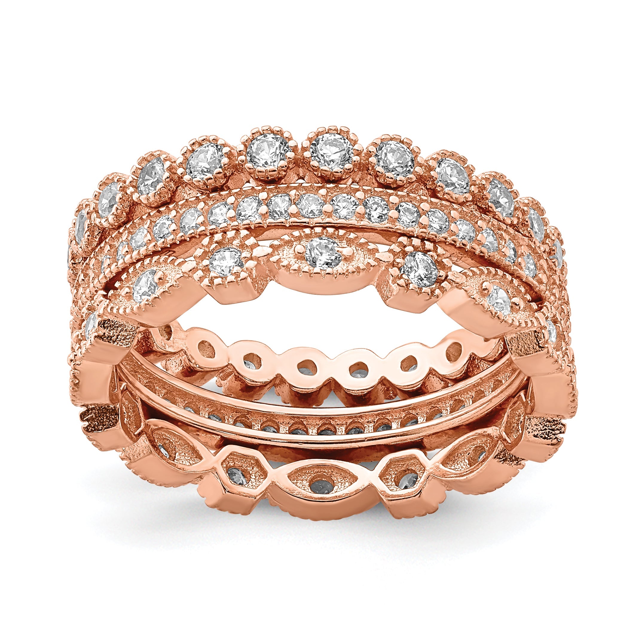 Sterlingsilber Roséfarben Zirkonia Set Of 3 Memoire Rings