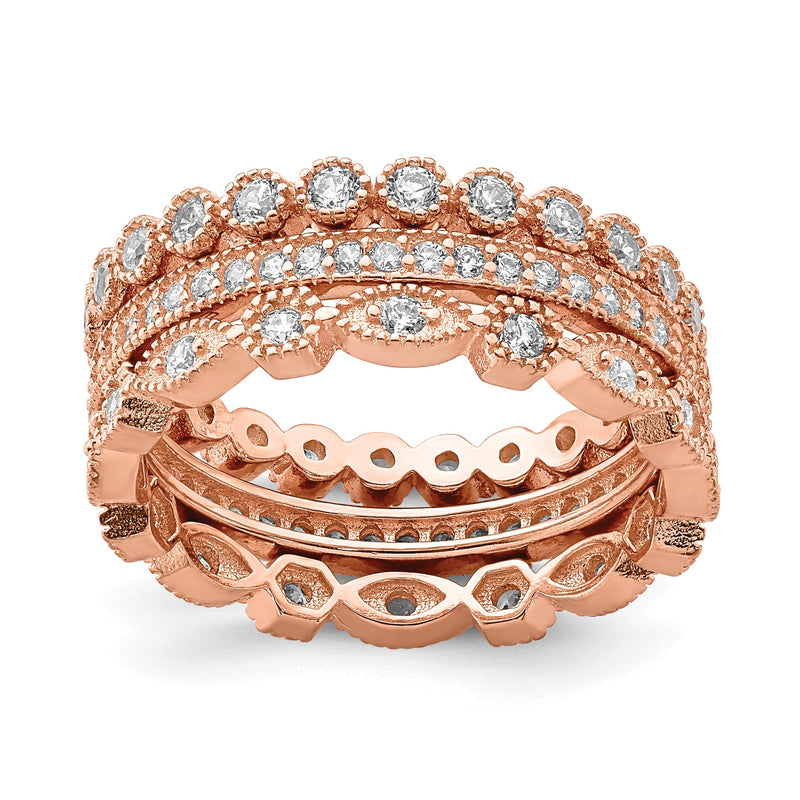 Sterlingsilber Roséfarben Zirkonia Set Of 3 Memoire Rings