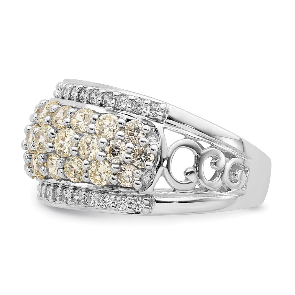 Sterlingsilber Rhodiniert Gelb & Weiß Zirkonia Fantasie Ring (size 6 Nur)