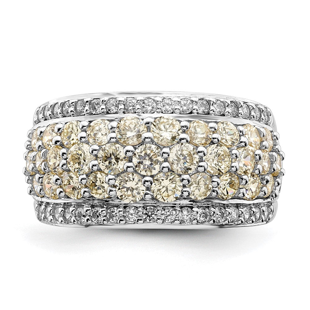 Sterlingsilber Rhodiniert Gelb & Weiß Zirkonia Fantasie Ring (size 6 Nur)