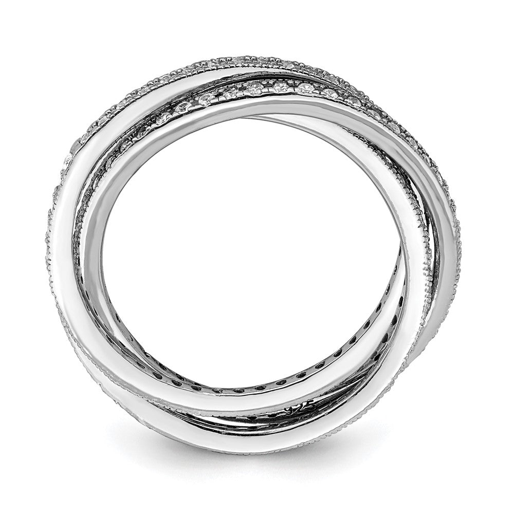 Sterlingsilber Rhodiniert Drei 1.5mm Interlocking Zirkonia Rings